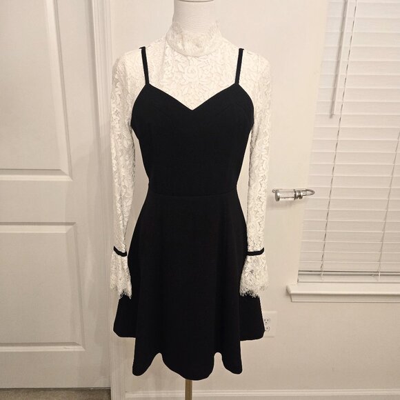 Semi-Formal Cocktail Dress, from South Korea! Black with Cream Lace; Size Small - Picture 1 of 12